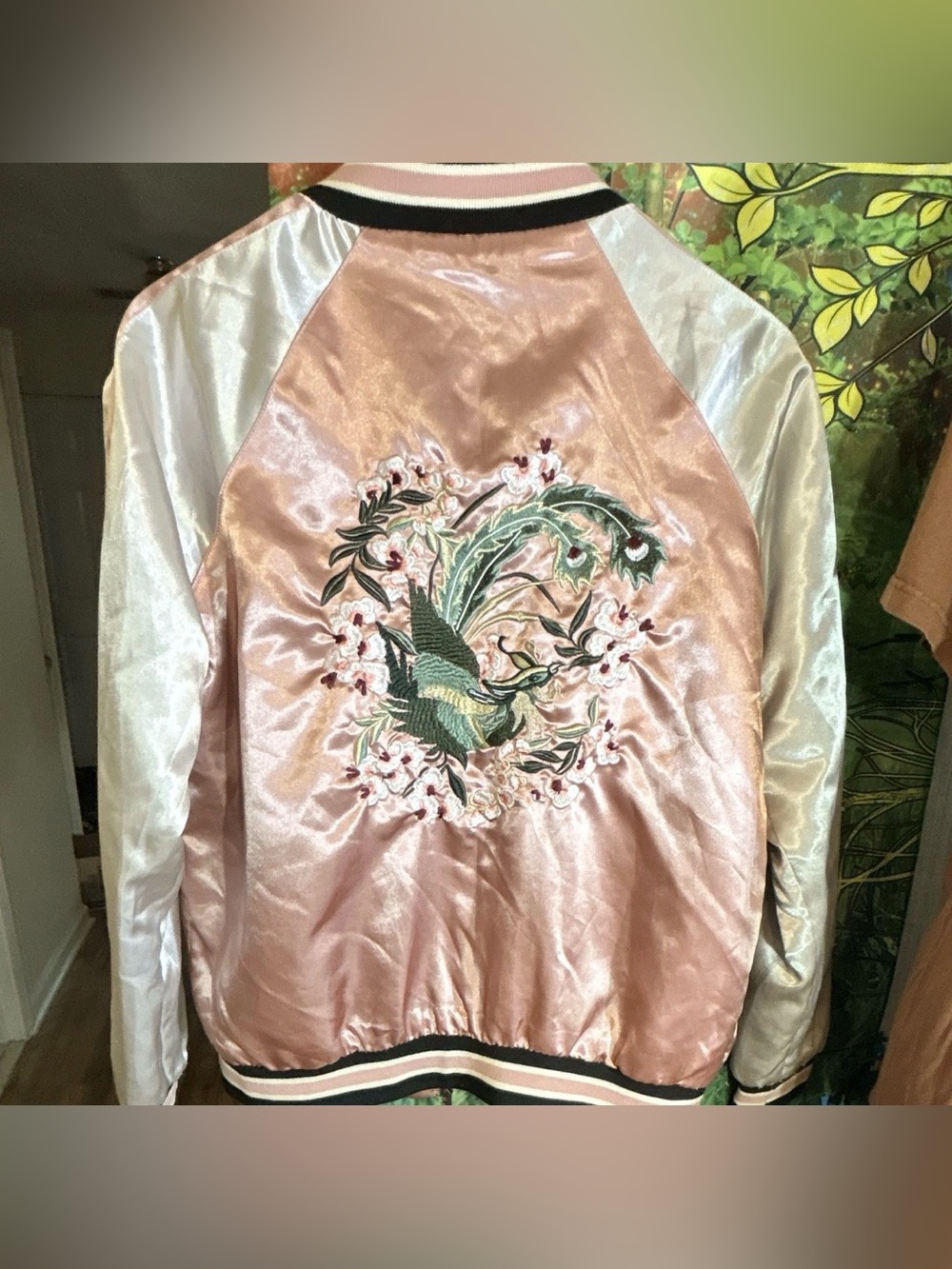 Haute Monde LA Pink Satin Embroidered Bomber Jacket Size: M / NWOT